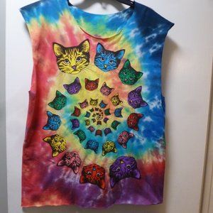 cute - Attention CAT LOVERS - Nice Tie Die Sleeveless Tee size M-L